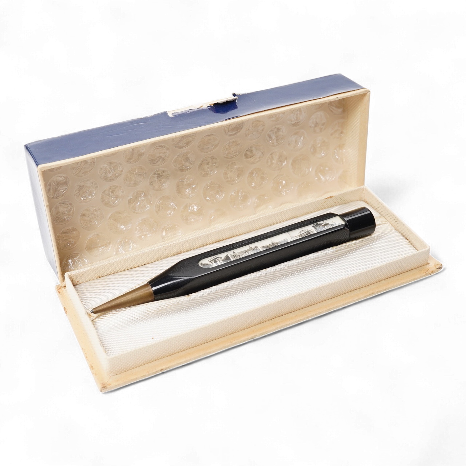 A propelling pencil inset with pictures of famous buildings in Waterman box